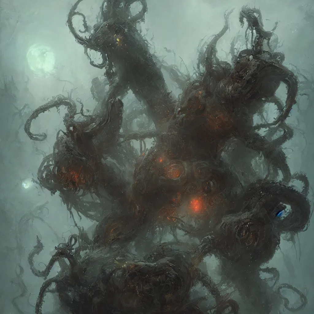 Image similar to lovecraftian horror by wlop, greg rukowski, ruan jia, horrifying