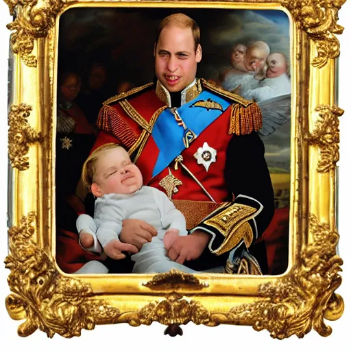 Image similar to prince william, duke of cambridge wearing knight's armor with heavenly angels surrounding him