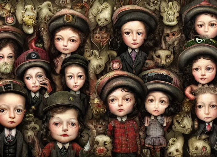 Image similar to picky blinders crew but they're all shrimps, lowbrow, matte painting, 3 - d highly detailed, in the style of mark ryden,