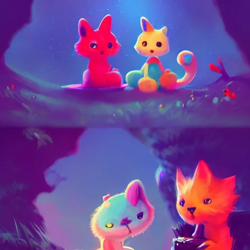 Image similar to cute creatures. bright art masterpiece artstation. 8k, sharp high quality illustration in style of Jose Daniel Cabrera Pena and Leonid Kozienko, magical colored theme, concept art by Tooth Wu,