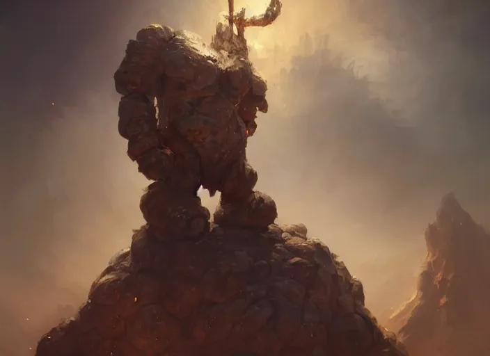 Prompt: amazing portrait of a rock golem holding a staff, deiv calviz, splash art, natural light, elegant, intricate, fantasy, atmospheric lighting, by greg rutkowski, league of legends splash art, hd wallpaper, ultra high details