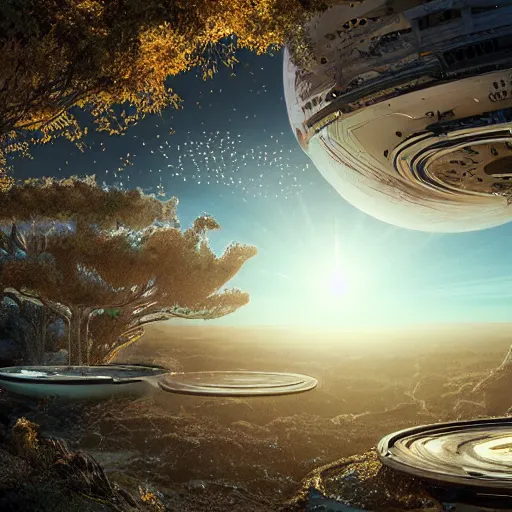 Image similar to panorama,utopia,science fiction,bio-inspired,sunny,redshift render