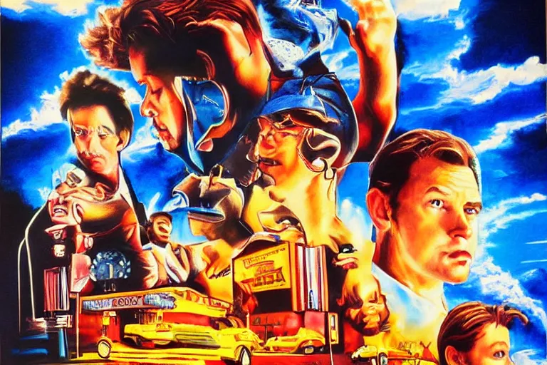 Image similar to artwork in the style of 90's movie poster airbrushing