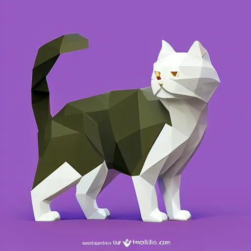 Prompt: cat, white background, isometric, low poly