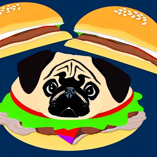 Image similar to fat pug inside a hamburger