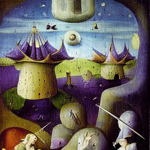 Prompt: ethereal, multi-dimensional landscape, lavender, detailed painting by Hieronymus Bosch