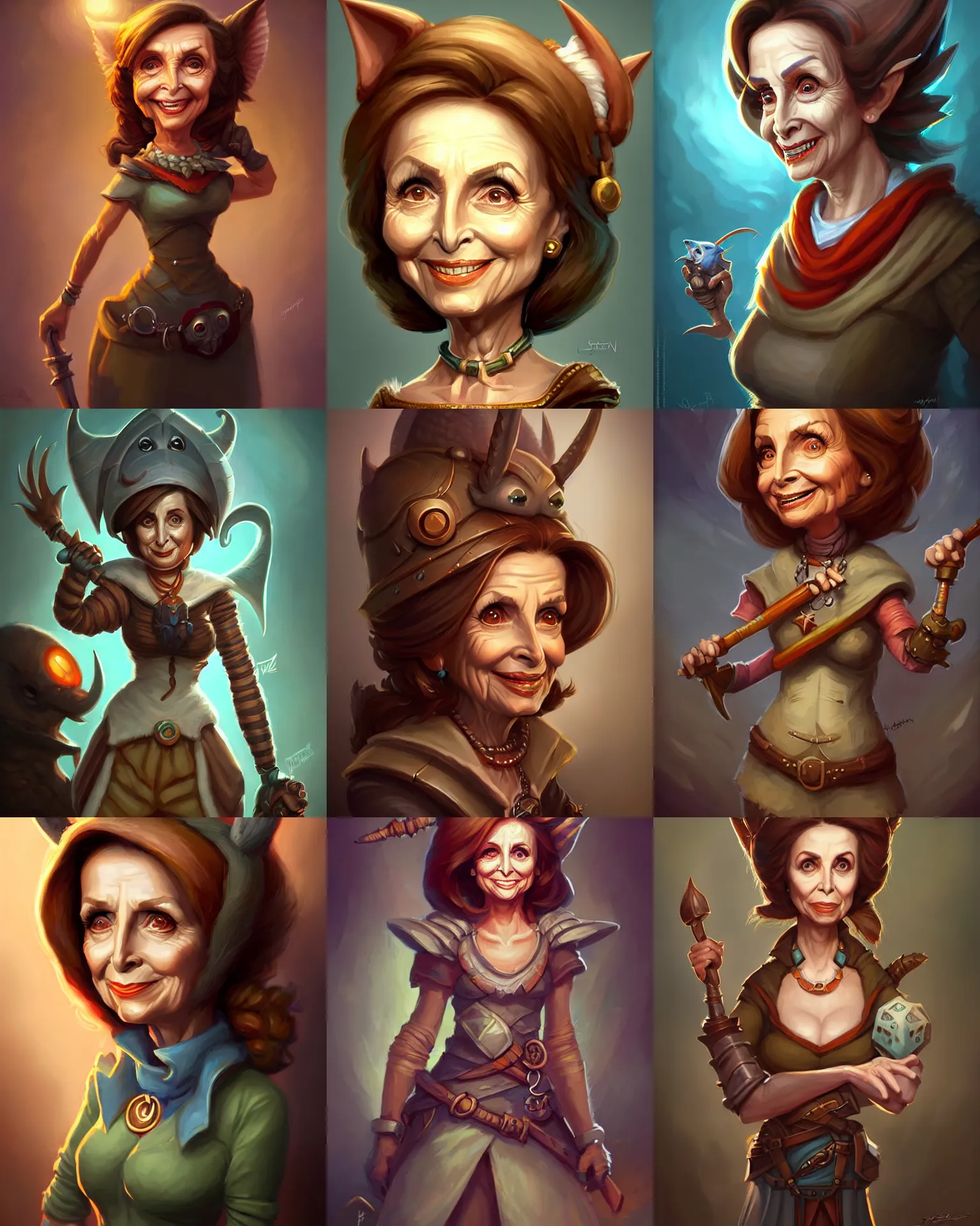 Prompt: cute little anthropomorphic nancy pelosi cute and adorable, pretty, beautiful, dnd character art portrait, matte fantasy painting, deviantart artstation, by jason felix by steve argyle by tyler jacobson by peter mohrbacher, cinema