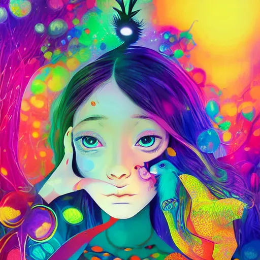 Prompt: colorful magical creature human animal by anna dittman, by chiho aoshima, by alena aenami