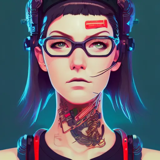 Image similar to portrait of a cyberpunk tattooed barmaid, artstation, elegant, highly detailed, digital painting, concept art, smooth, sharp focus, illustration, art by studio ghibli, fujita goro, atey ghailan, tom whalen, jean giraud 8 k