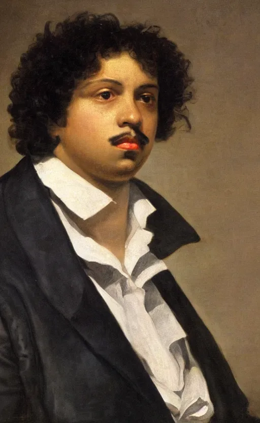 Image similar to Portrait of young Alexandre Dumas, oil on canvas, highly detailed, by Delacroix, 8k