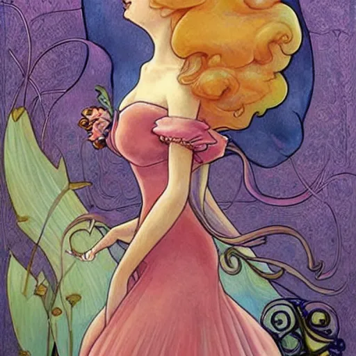 Prompt: beautiful art nouveau painting of princess - peach!!!!!!!!! princess - peach!!!!!!!!!
