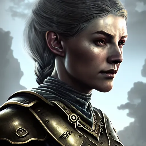 Image similar to unknown the elder scrolls vi charismatic rugged female character portrait partially clothed in metal - plated battle armor atmospheric lighting painted intricate volumetric lighting, beautiful, sharp focus, ultra detailed by leesha hannigan, ross tran, thierry doizon, kai carpenter, ignacio fernandez rios