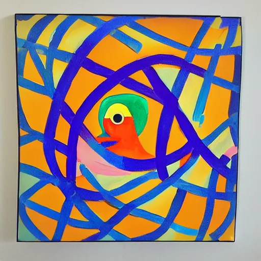 Prompt: abstract, rubber duck painting in the style of frank stella!, celtic knot patterns,