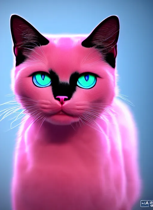 Image similar to photo of a pink cat with blue eyes 4k, high details, trending on Artstation