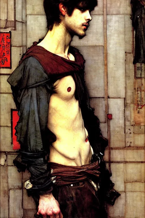 Image similar to attractive male, painting by john william waterhouse, yoji shinkawa, carl larsson