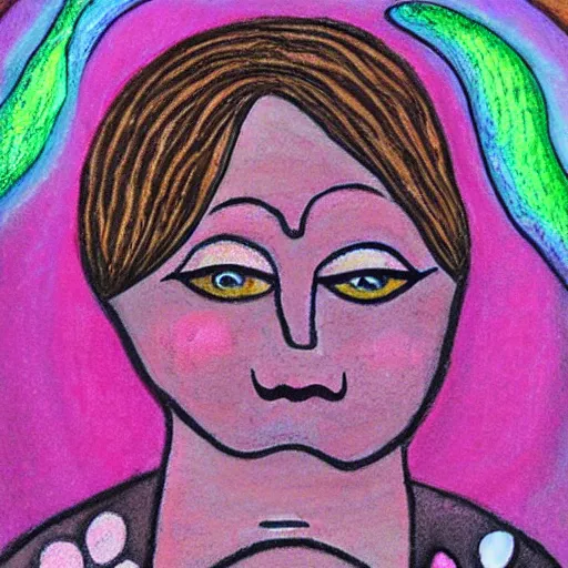 Prompt: Woman turning into a seal, pastel, colorful, folk art, irish
