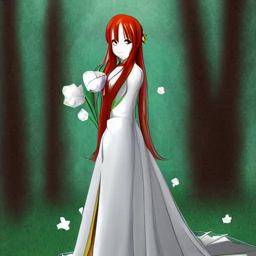 Image similar to orihime wearing wedding dress by kawacy