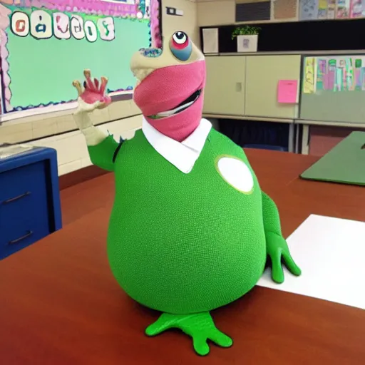 Prompt: anthropomorphic frog as a teacher