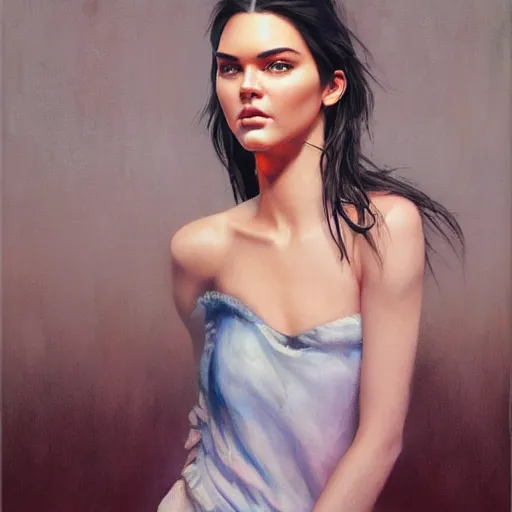 Image similar to fashion model kendall jenner by Ron English by Richard Schmid by Jeremy Lipking by moebius by atey ghailan