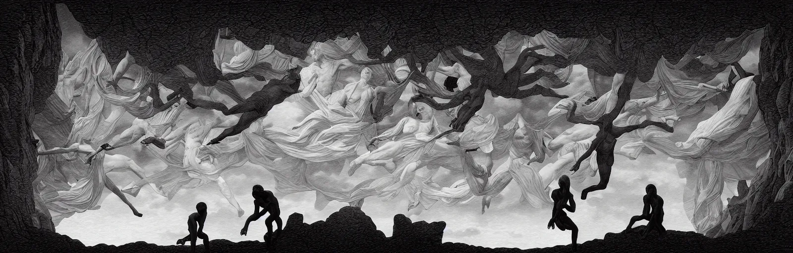 Image similar to colorful!!! the creation of adam by rene magritte, futuristic by laurie greasley and bouguereau, ( ( etching by gustave dore ) ), ethereal mysterious, ultraclear intricate, sharp focus, highly detailed digital painting illustration, concept art, masterpiece
