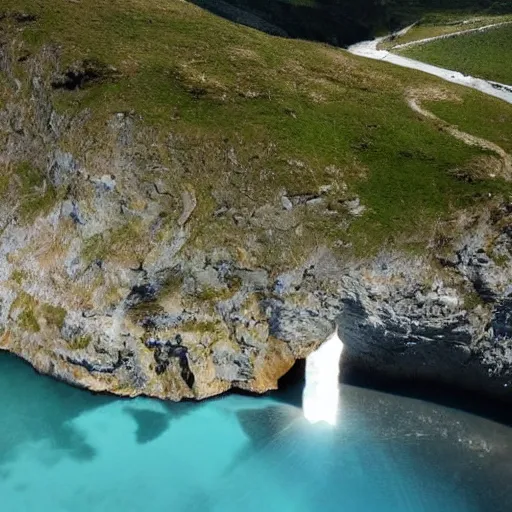 Image similar to calice d'onice il cui stelo sono due mai intrecciate, dentro al calice acqua azzurra, la luce proviene dall'alto e si riflette nell'acqua