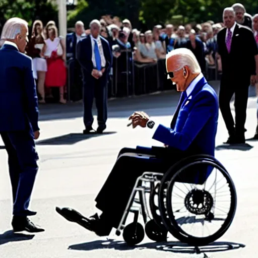 Image similar to joe biden falling off his wheelchair, award winning photo