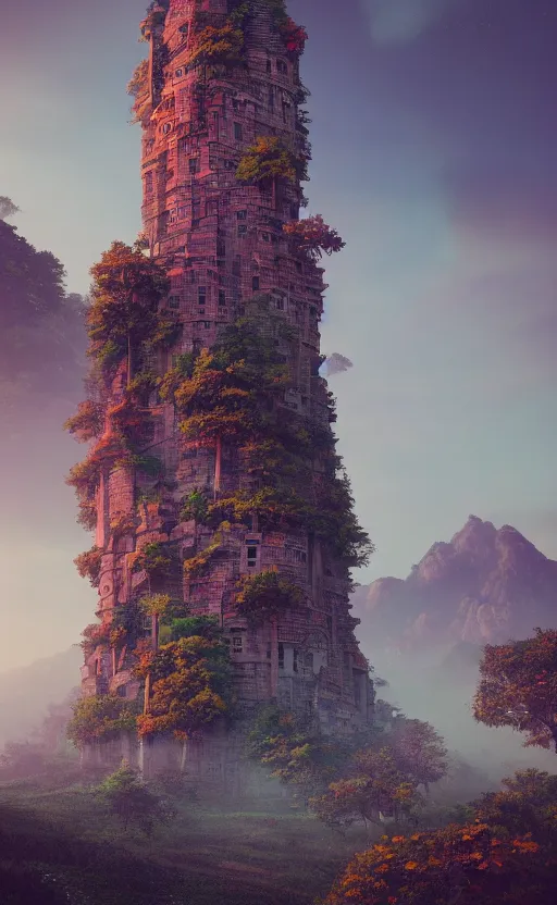 Image similar to a brick wizard tower on a hill, magical, mystical. intricate artwork by Tooth Wu and wlop and beeple. octane render, hyper realism, 8k