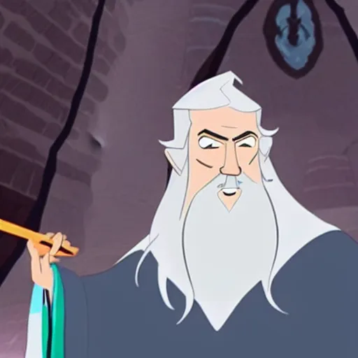 Image similar to A still of Gandalf the grey in the animated series Samurai Jack