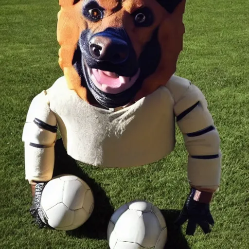 Image similar to full body a humanoid german shepherd beast - man, wearing soccer suit.