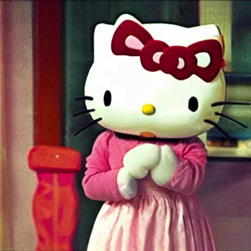 Prompt: hello kitty as a real cat, movie still