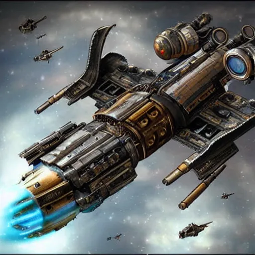 Prompt: steampunk spaceship, space war, battle, hyper realistic, artistic