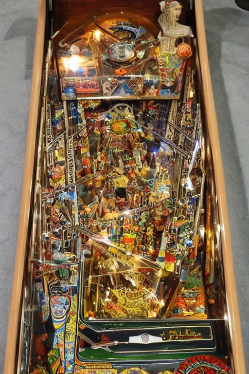 Prompt: amazingly complicated pinball machine, egypt theme