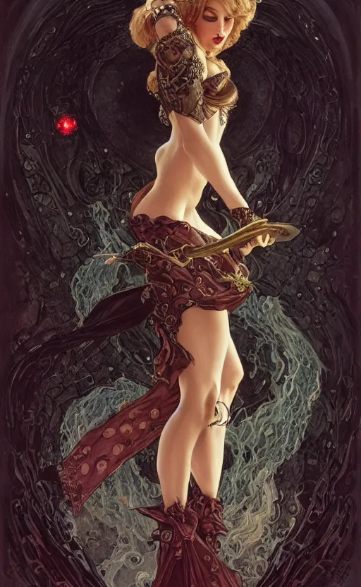 Image similar to full length portrait of a woman who is a hybrid of cookie monster and taylor swift, sorcereress using dark seduction magic, d & d, medieval, fantasy, royo, klimt, miro, vallejo, frazetta, alphonse mucha, greg rutkowski, whealan