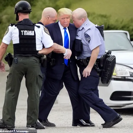 Image similar to News still of Donald Trump being arrested at mar-a-lago