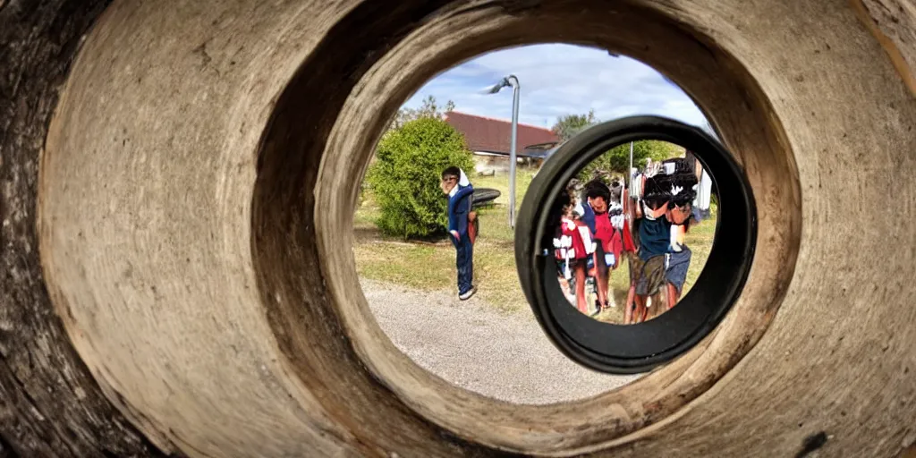 Image similar to looking at a school entrance through the barrel of a gun