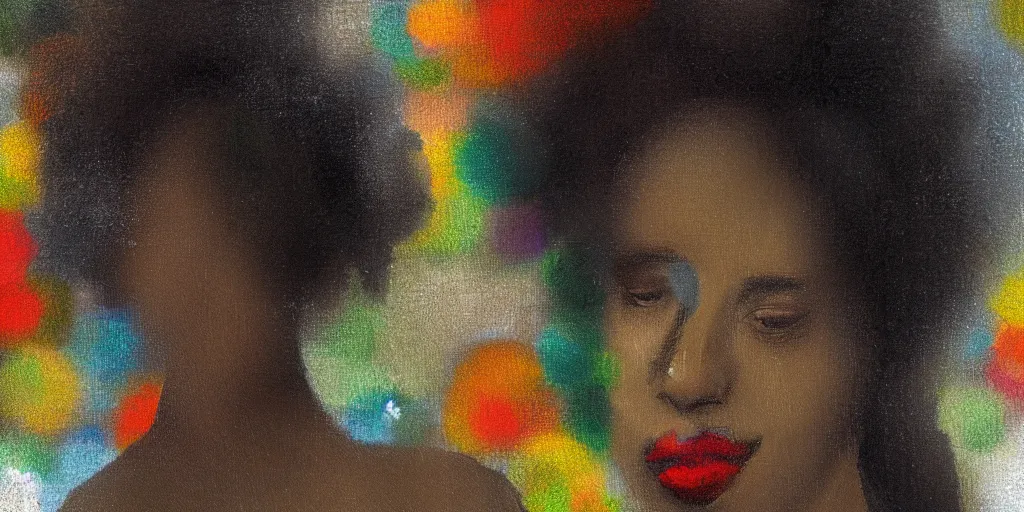 Image similar to a hazy impressionist painting of a young black woman, in the style of mordecai ardon, artstation, 1 0 2 4