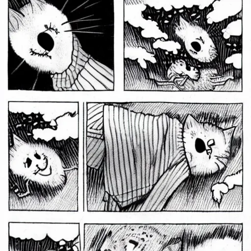 Image similar to a frightening cat consuming a body whole, by junji ito