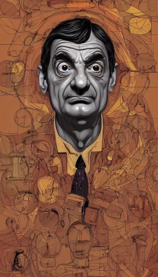 Image similar to a portrait of Mr. Bean, italian futurism, Dan Mumford, da vinci, Josan Gonzalez