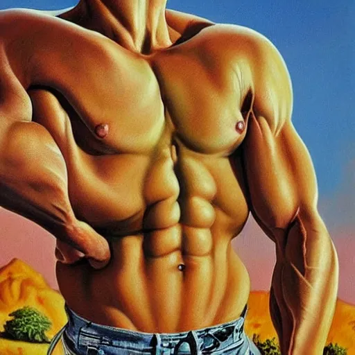 Image similar to beautiful lifelike painting of a centaur centaur centaur chimera tom cruise torso, hyperreal detailed facial features and uv lighting, art by ed roth and basil wolverton