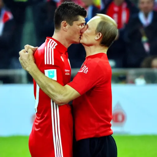 Prompt: robert lewandowski kissing vladimir putin