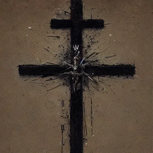 Image similar to cross made of rusty nails!!!!!!!!!!, art by ruan jia and wlop and greg rutkowski, masterpiece
