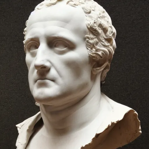 Prompt: julius cesar's bust wrapped in skin