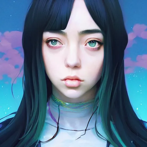 Image similar to a beautiful young japanese billie eilish kat dennings alluring instagram model in elaborate latex tank top, by guweiz and wlop and ilya kuvshinov and artgerm and makoto shinkai and studio ghibli, symmetrical eyes, aesthetic, gorgeous, stunning, alluring, attractive, artstation, deviantart, pinterest, digital art