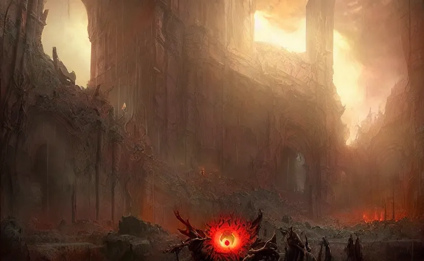 Image similar to a demonic magical ethereal portal!!! to hell. dark matte painting by marc simonetti