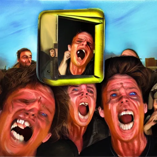 Image similar to selfies people with melting faces took at a nuclear apocalypse, photorealist, 4 k