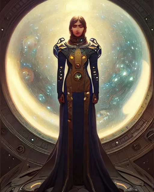 Image similar to Powerful medieval astronaut portrait, art nouveau, fantasy, intricate galactic designs, elegant, highly detailed, sharp focus, art by Artgerm and Greg Rutkowski and WLOP