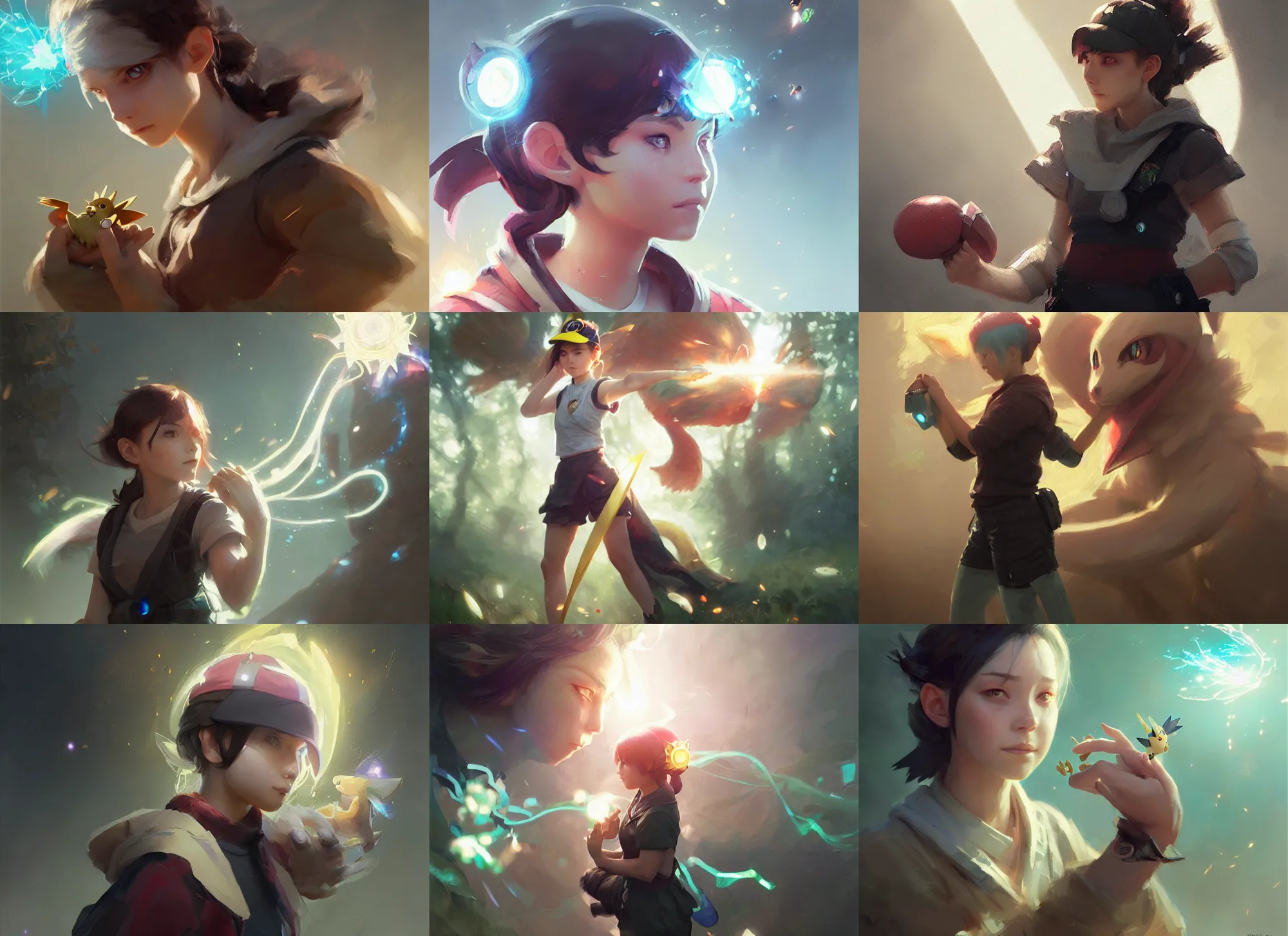 Prompt: portrait of a female pokemon trainer, intricate, sharp focus, lens flare, bloom, illustration, highly detailed, digital painting, concept art, matte, art by ruan jia and wlop and greg rutkowski, masterpiece