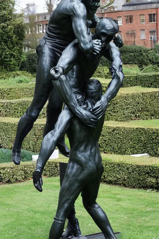 Image similar to full body, alan turing wrestling with agent smith, sculpture by auguste rodin