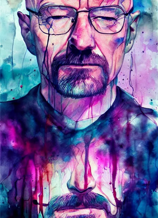 Image similar to walter white by agnes cecile, luminous design, pastel colours, ink drips, autumn lights