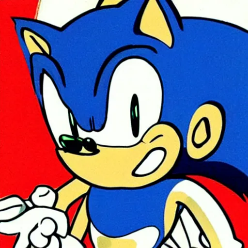 Image similar to Concept art of Sonic the Hedgehog illustrated by shigeru miyamoto. 1991